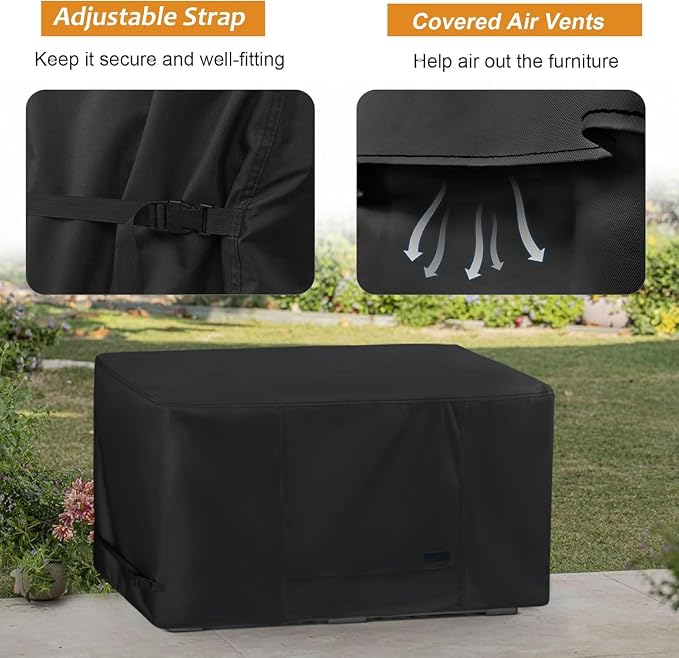 NettyPro Deck Box Cover Outdoor Waterproof Storage Bench Cover for Rectangular Deck Box, 46 x 16 x 22 inch, Black
