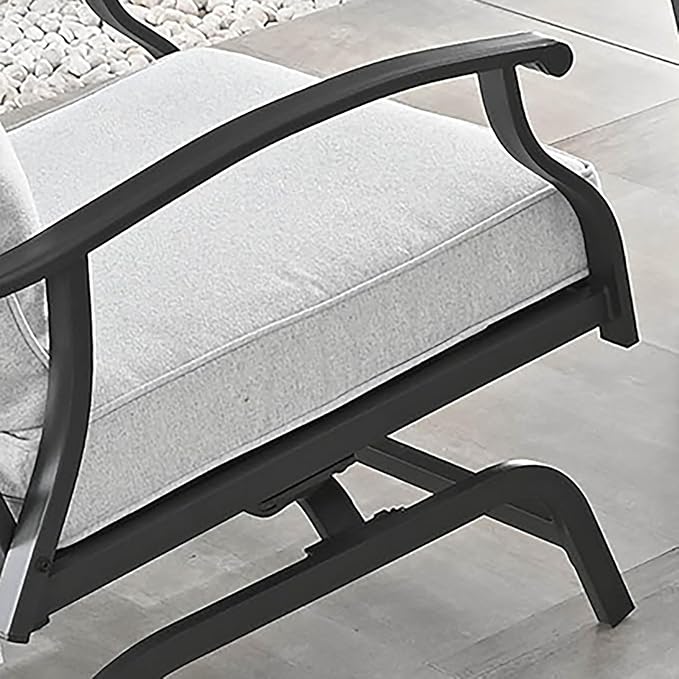 5Pcs Outdoor Patio Furniture Sets Beige Patio Conversation Set Metal Frame Porch Rocking Furniture Sets with Thick Seat/Back Cushions