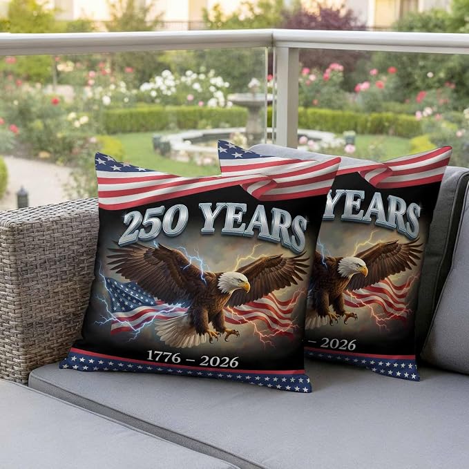 250th Anniversary USA Outdoor Waterproof Throw Pillow Covers 24x24 Set of 2, Independence Day Eagle Flag Decorative Pillowcases Cushion Pillowcase for Couch Sofa Patio Outside Pillow Protector