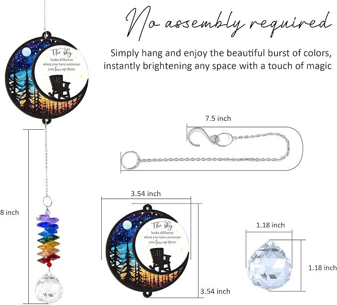 Memorial Suncatcher - Moon Chair Ornament - Sympathy Gift for Loss of Loved One - Bereavement Gifts Memorial Rainbow Maker - Remembrance Ornament - Funeral Keepsake