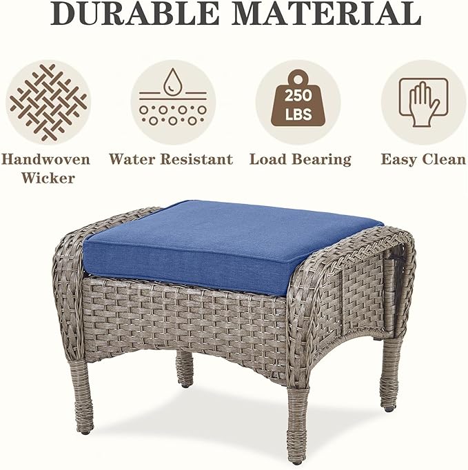 Belord Patio Furniture Set with Fire Pit Table - 8 Piece Outdoor Wicker Furniture Set with 43" 50000 BTU Propane Fire Pit and Rocking Chairs Patio Conversation Set for Deck Outside Backyard Blue