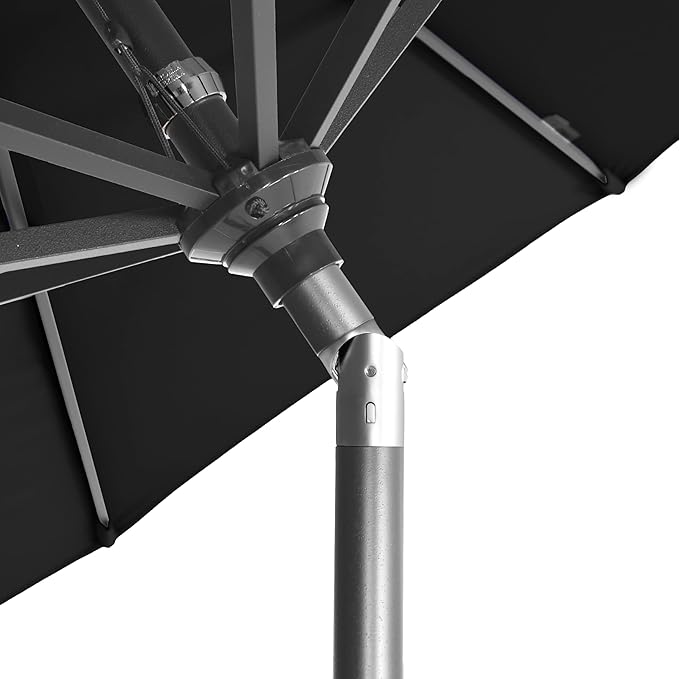 California Umbrella 12-Year-Non-Fading, 9Ft Premium Sunbrella Patio Umbrella, Hand-Crank, Button-Tilt, Gray Frame, Black Fabric
