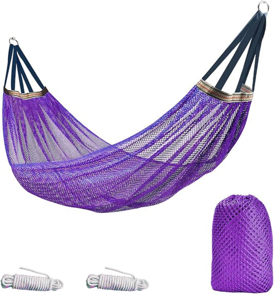 Outdoor Hammock, Super Soft and Breathable Nylon Mesh Hammock - Maximum Load of 650 LB (Purple)