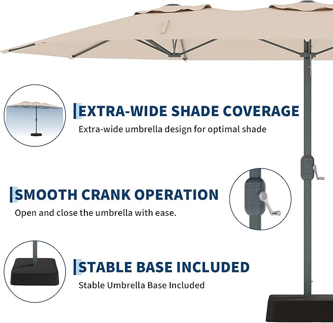 9x15 ft Large Outdoor Umbrella with Base Included, Extra Wide Patio Umbrella with UV Protection, Heavy Duty Backyard & Pool Umbrella with 12 Ribs for Garden Patio Balcony