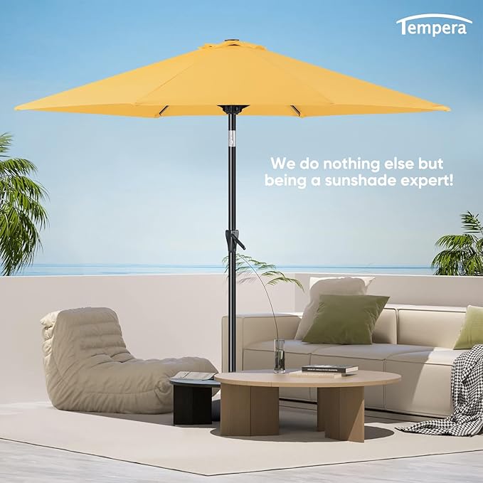 Tempera Patio Market Outdoor Table Umbrella with Push Button Tilt and Crank, Large Sun Umbrella with Sturdy Pole & Fade Resistant Canopy, Easy to Set