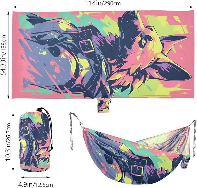 Cartoon German Shepherd Dog Graffiti Style 330lb Capacity Hammocks with Tree Straps Indoor Hammock for Indoor Outdoor Patio hamaca de Algodon para Jardin