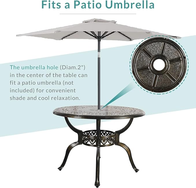 MEETWARM 5-Piece Outdoor Patio Dining Set, All-Weather Cast Aluminum Patio Conversation Set with 4 Cushions Swivel Rocker Chairs for Garden Backyard Deck and 38.5" Round Table, Chili Red
