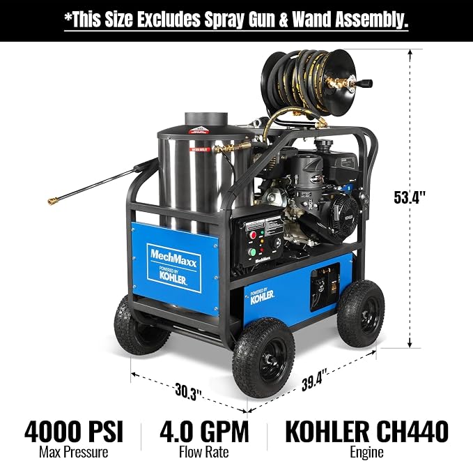 MechMaxx 4000 PSI 4 GPM Kohler E-Start Engine Hot Water Pressure Washer with Hose Reel, HPW40K