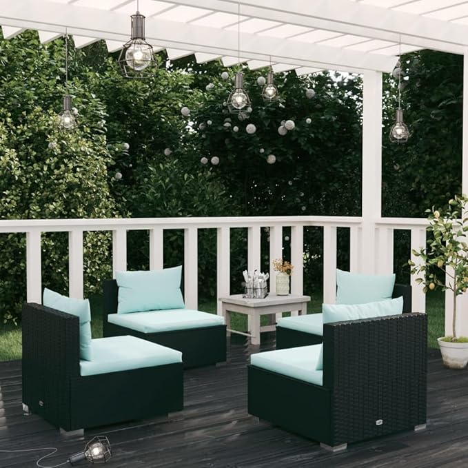 4 Piece Patio Lounge Set with Cushions Poly Rattan Black, Outdoor Dining Chairs, Outdoor Lounge Chairs, Outdoor Sofa Set, Furniture Conversation Set for Balcony, Yard