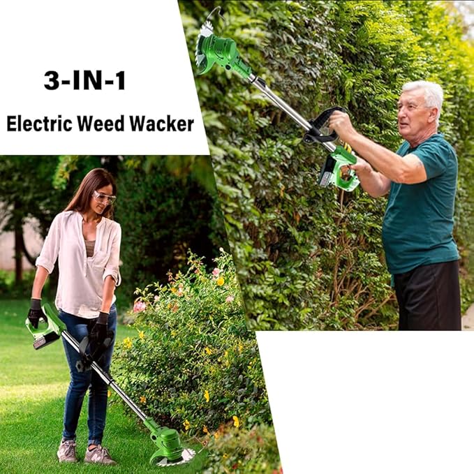 Electric Weed Eater Cordless Stringless,21v Wacker Weed Cordless,Held Electric Wacker Weed Weed Cutter with 2pcs Batteries and 3 Types Blades for Yard Garden
