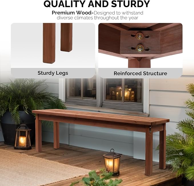 Outvita 3 Piece Outdoor Dining Set, Wood Patio Table and Benches, Indoor Outdoor Patio Furniture for Backyard, Poolside, Entryway, Porch