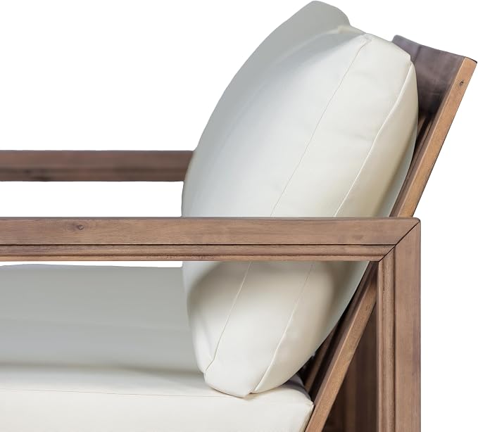 Christopher Knight Home 5-Piece Patio Furniture Set, Acacia Wood Outdoor Sofa Set with 3-Seater Couch, Loveseat, 2 Swivel Rocking Chairs & Coffee Table, Deep Seat Patio Conversation Set, Brown+Beige