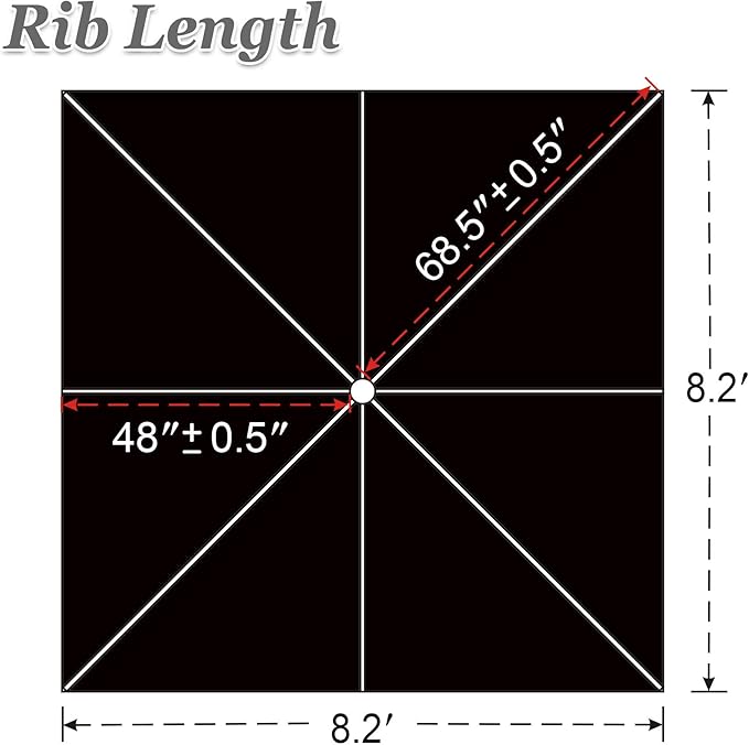 Replacement Umbrella Canopy for 8.2ft x 8.2ft 8 ribs in (Canopy Only)