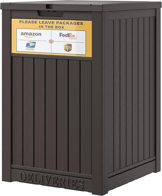 LHBGO Package Delivery Box for Outside, with Delivery Sign 48 Gallon Storage with Lockable Secure, Large Resin Outdoor Package Drop Container