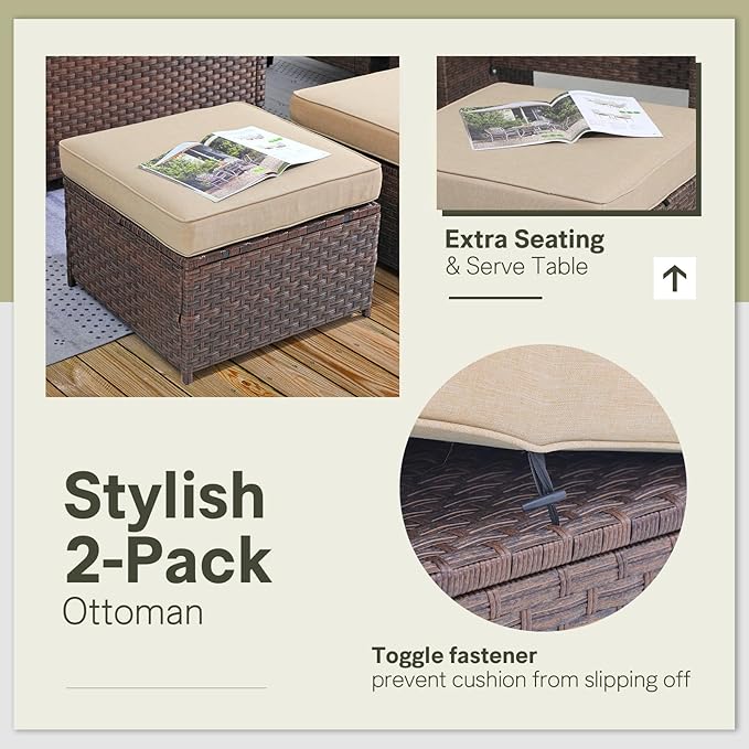 SUNSITT Outdoor Patio Furniture Set with Fire Pit Table 7 Piece Wicker Conversation Set with 43in Propane Firepit Sectional Dining Set 3 Seat Sofa Couch with Ottoman, Brown Wicker & Beige Cushion