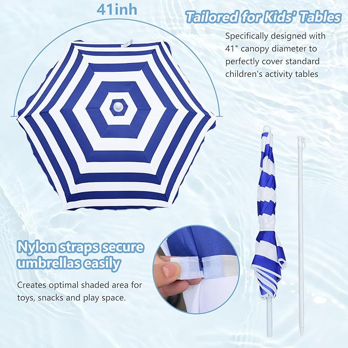 Kids Water Table Umbrella and Cover, Heavy-Duty 600D Waterproof Anti-UV Dustproof Water Table Cover with Umbrella, Compatible with Step2 Rain Showers Splash Pond Water Table, Blue