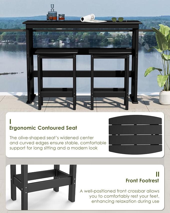 GREENVINES Outdoor-Bar-Stools-Set-of-2 | Patio Counter Height Backless Barstools | HDPE Plastic | 18" W x 13.5" D x 25" H | Chairs for Backyard Balcony Poolside | Black