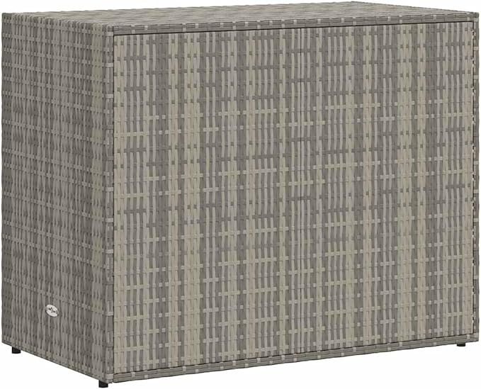 Gecheer Garden Storage Cabinet in Grey, 100 x 55.5 x 80 cm Poly Rattan Outdoor Deck Box with Waterproof Design and Steel Frame