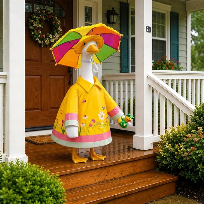Raincoat Porch Goose Outfits with Umbrella Hat Frog for 23" Porch Goose Holiday Outdoor Garden Patio Yard Lawn Art Decoration