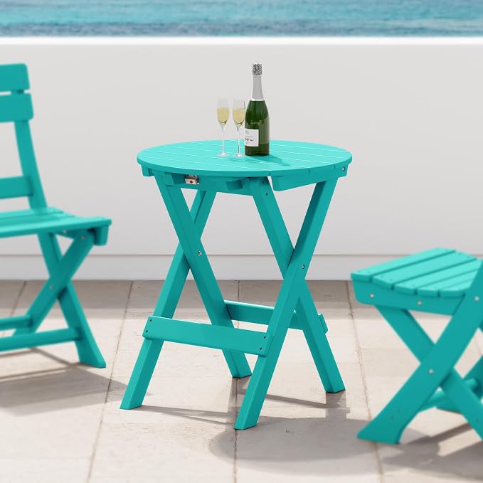 Costaelm Outdoor Bistro Table, Patio Round Portable Folding Bar Height Table Tall Balcony Pub Small High Top for Front Porch Deck, Backyard, Garden, Turquoise