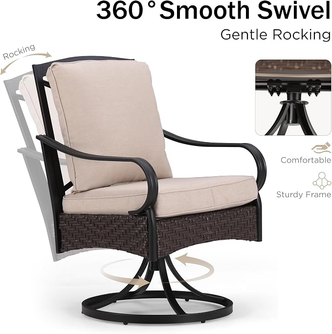PHI VILLA 6-Piece Outdoor Dining Sets, All-Weather Patio Table and Chairs Set with Umbrella for 4, Heavy Duty Patio Table Set Square for Deck, 4 Extra Large Outdoor Swivel Chairs with Thick Cushions