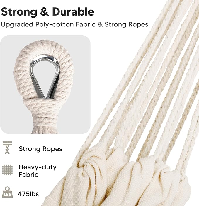 SUNCREAT Hammocks Outdoor Camping Double Hammock with Spreader Bar, Tassel, Hammocks for Outside, Beige