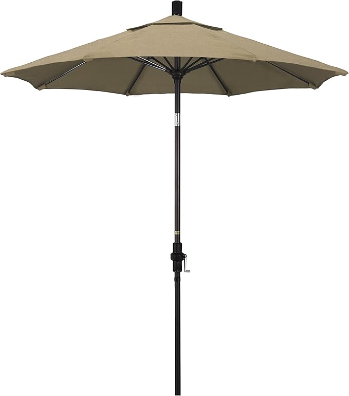 California Umbrella 7.5' Round Crank Lift, Collar Tilt, Aluminum Pole, Fiberglass Rib Patio Umbrella, Bronze Finish