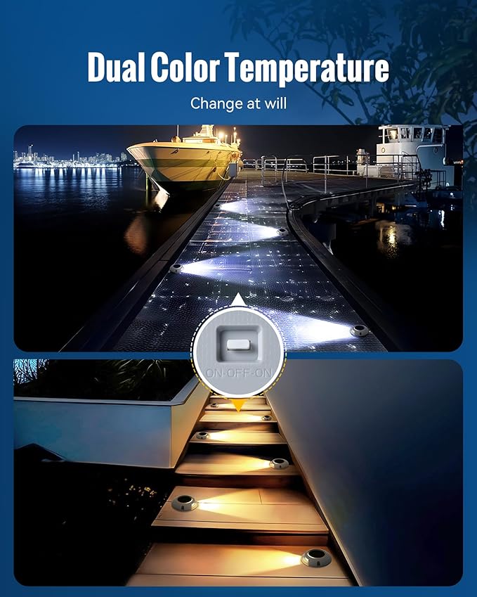 Solar Driveway Lights Outdoor Waterproof,2 Color Modes Outdoor Solar Deck Dock Warning Step Lights for Driveway Marker Sidewalk Garden Pathway Yard (12 Pack)