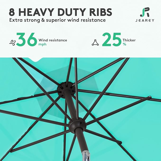 JEAREY 10FT Outdoor Patio Umbrella Outdoor Table Umbrella with Push Button Tilt and Crank, Market Umbrella 8 Sturdy Ribs UV Protection Waterproof for Pool, Garden (Aqua Sky)