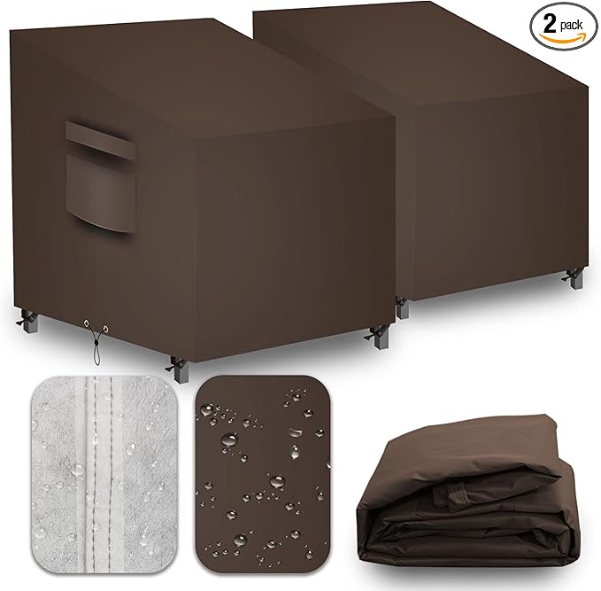 Patio Chair Covers, Outdoor Patio Furniture Covers Waterproof Large, 600D Heavy Duty Table Cover, Outside Dining Table And Chairs Set Covers (Brown, 35x35x24/34in 2pcs)