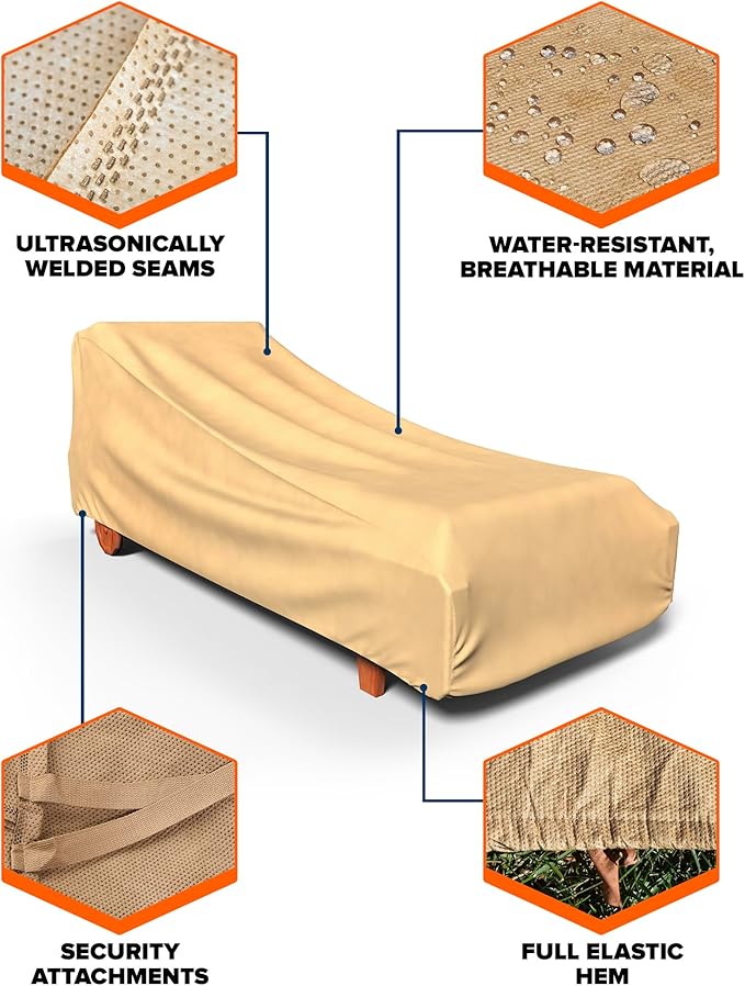Budge All Seasons Patio Chaise Cover Lightweight, UV-Resistant, Large, Tan (Pack of 4)