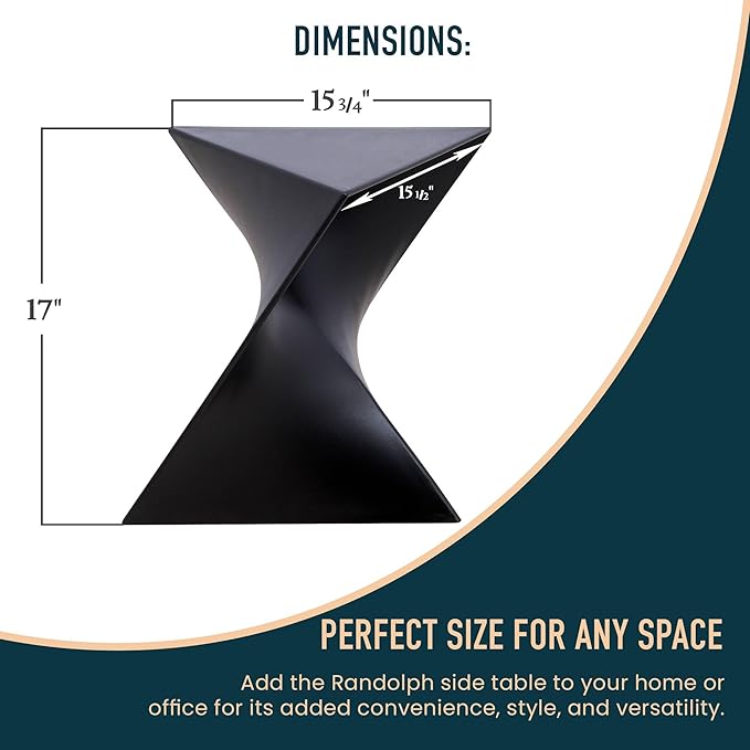 LeisureMod 15.75" Triangular Side Table, Stackable Plastic Accent End Table for Indoor & Outdoor Use, Weather-Resistant Modern Patio & Living Room Table, Black