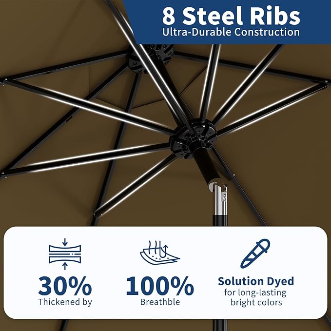 GarveeLife 9FT Patio Umbrella Outdoor, Table Umbrella with Push Button Tilt and Crank, 8 Sturdy Ribs UV Protection Waterproof for Garden, Pool, Market, Deck