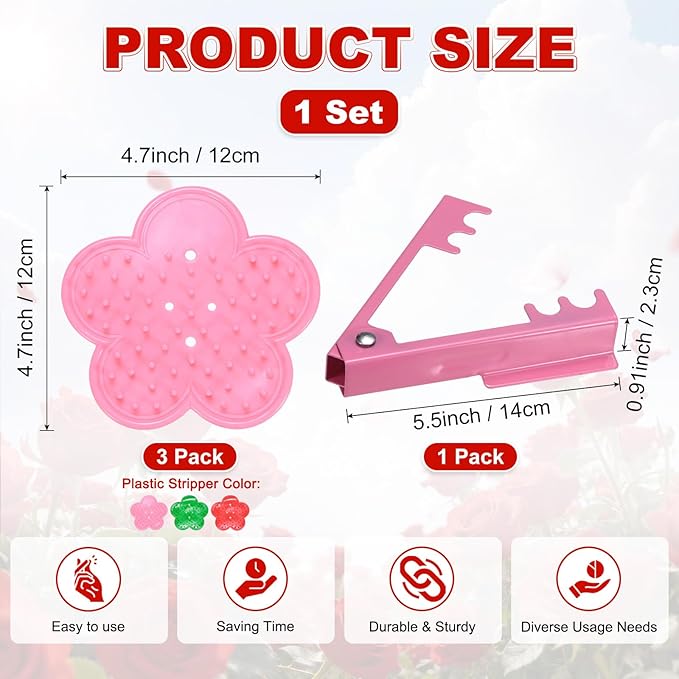 M METERXITY 1-Set Rose Thorn Stripper Tool, Plastic Metal Rose Stem Leaf Thorn Strippers for Bouquets Pruning Branches/Floral Arrangement, Flower Stripping Tool Remove Kit [Green, Pink, Red]