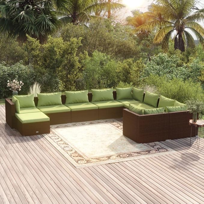 10 Piece Patio Lounge Set with Cushion, Piece Patio Set Patio Lounge Set Furniture Conversation Sets Outdoor Patio Sectional s Poly Rattan Brown