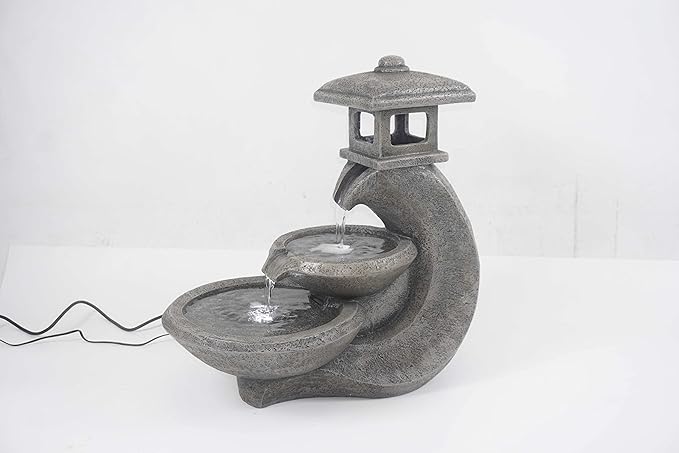 Pagoda Tiered Outdoor Fountain with 3 White LEDs