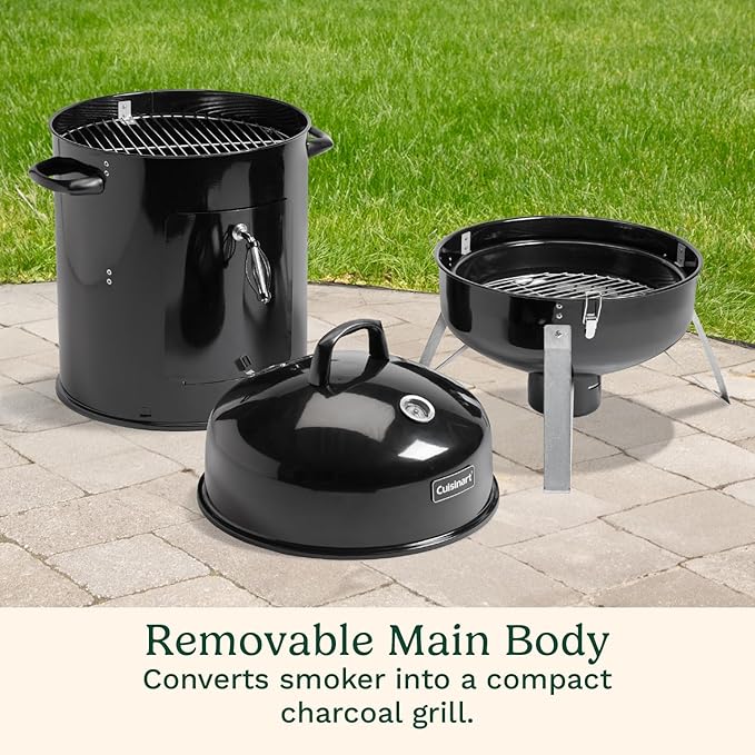 Cuisinart 18” Vertical Charcoal Smoker, Integrated Thermometer, Water Bowl and Dual Vents Perfect for Smoked Brisket, Chrome Plated Grates Smoker Grill for BBQ, Camping, Tailgates