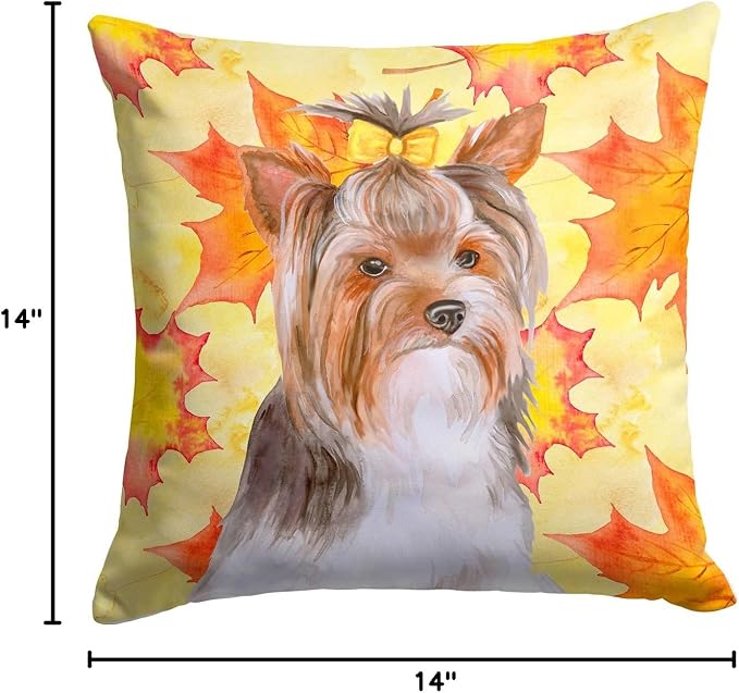 Caroline's Treasures BB9984PW1414 Yorkshire Terrier #2 Fall Fabric Decorative Pillow, Yellow Machine Washable, Indoor Outdoor Decorative Pillow for Couch, Bed or Patio, 14Hx14W
