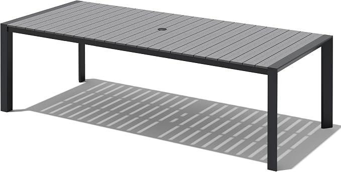 Crestlive Products 95" Outdoor Dining Table for 10, Aluminum Patio Dining Table with Umbrella Hole Weather-Resistant Rectangle Outside Table for Garden Backyard Deck, Grey