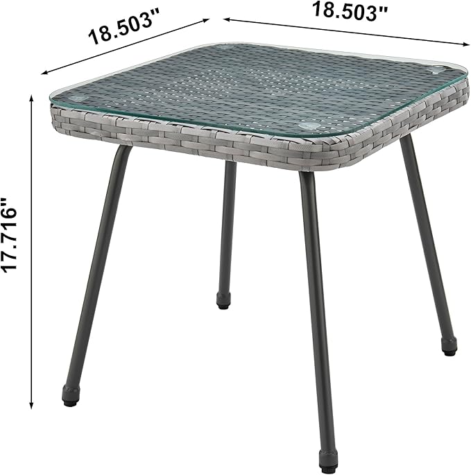 Manhattan Comfort Cannes 3-Piece Patio Conversation Set, Outdoor Furniture | Includes Modern Cushioned Rope Wicker Chairs & End Table, Removable & Washable Cushions, Tempered Glass Tabletop, Cream
