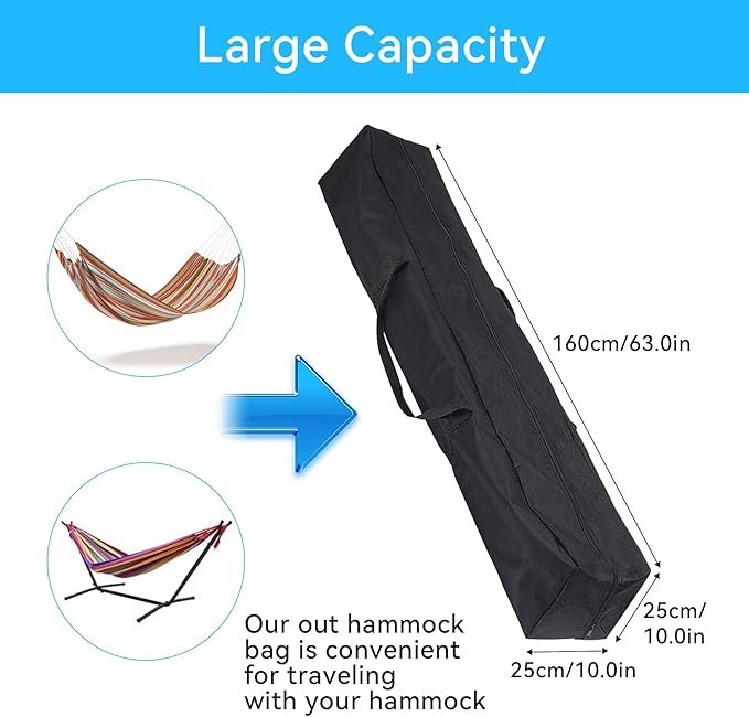 Klmnop 800D Heavy Duty Hammock Storage Bag, 63''L x 10''W x 10''H Portable Steel Hammock Stand Waterproof Carrying Bag with Handle for Storage Traveling(Black)