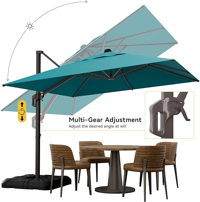 10x10FT Cantilever Outdoor Umbrella, 360° Rotating Large Offset Square Patio Umbrella, Ideal for Garden Backyard Deck Courtyard, Turquoise