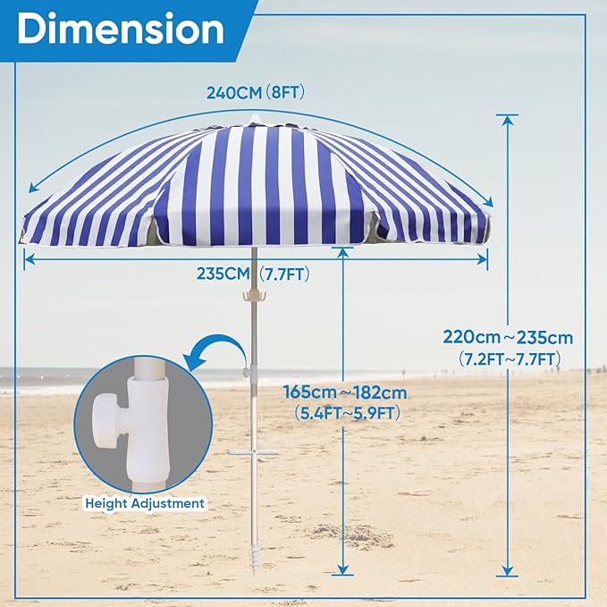 Northroad 8ft Large Beach Umbrella w/Sand Anchor Vent Tilt, Heavy Duty High Wind Patio Umbrellas w/Carry Bag,UV 50+ Sun Protection Portable Sunshade Umbrellas for Garden Pool Backyard