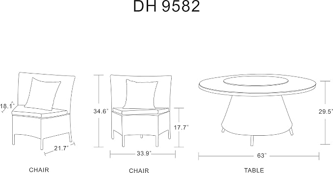 Manhattan Comfort Nightingdale 7 Piece Outdoor Dining Set with Round Glass Lazy Susan | Includes 6 Rattan Chairs, Water-Repellent Cushions and Toss Pillows, Patio Furniture, Black/Orange/White
