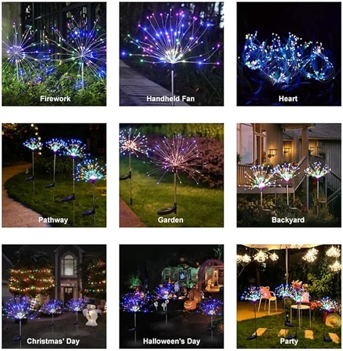 XIHAMA Solar Garden Lights Solar Firework Lights,2 Pack 8 Lighting Modes Solar Lights Outdoor Waterproof for Garden Patio Walkway Pathway Party Wedding Decorative(150 LEDs,Colorful)