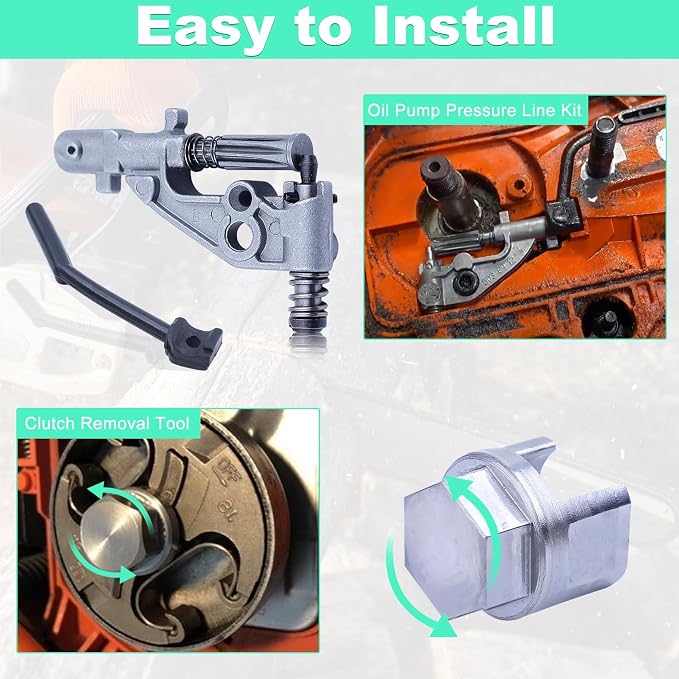 Adefol .325" 7T Clutch Drum Oil Pump Kit & Clutch Removal Tool for Husqvarna 455 460 Rancher Chainsaw with Oil Pump Pressure Line Worm Gear Replacement Parts for 537291702, 537110503