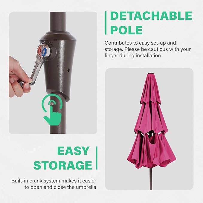 JEAREY 9FT 3 Tier Patio Umbrella Outdoor Market Umbrella Table Umbrellas with 8 Ribs 1.5 Pole Push Button Tilt and Crank UV Protection for Garden,Backyard,Pink