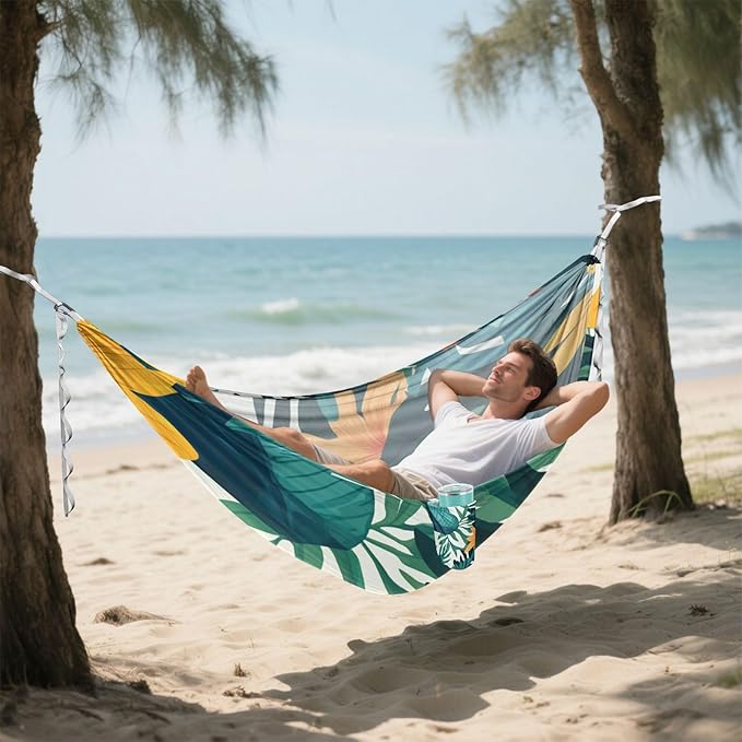 Tropical Style Green Leaves Flower 330lb Capacity Camping Hammock with Hanging Rope Portable Hammock for Indoor Outdoor Patio macas mexicanas de Patio para Adulto