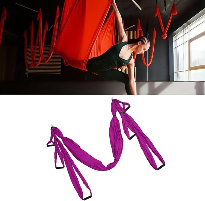 Aerial Yoga Swing Set, Polyester Cotton Yoga Hammock Set, Adjustable Improve Flexibility Yoga Hammock for Physical Exercise (Purple)