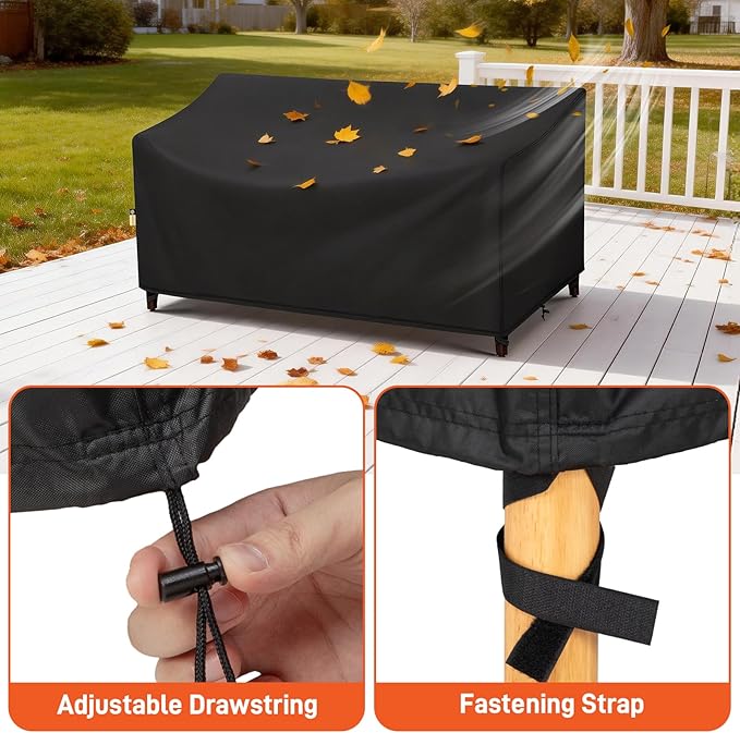 Arcedo Patio Sofa Cover Waterproof, Outdoor 2-Seater Loveseat Chair Couch Covers for Outdoor Furniture, 58" W x 34" D x 31" H, Black